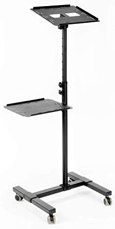 VIVO Black Mobile Rolling Projector Stand | Height Adjustable Projector & Laptop Trolley Presentation Cart (CART-V04C)