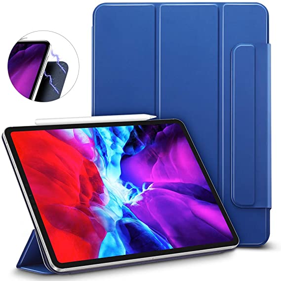 ESR Rebound Magnetic Smart Case for iPad Pro 12.9" 2020/2018, Convenient Magnetic Attachment [Supports Pencil Pairing & Charging] Smart Case Cover Auto Sleep/Wake Trifold Stand Case - Navy Blue