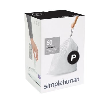 simplehuman code P custom fit liners, 3 refill packs, (60 liners),Code P - 50-60L / 13-16 Gallon, White