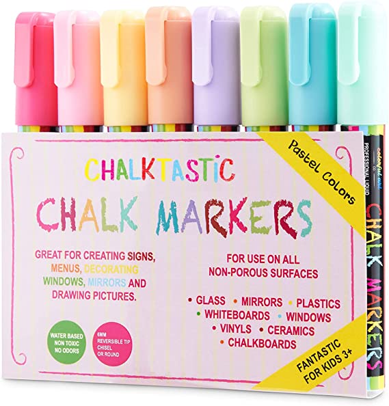 Chalktastic Liquid Chalk Markers for Kids -Washable, Dry Erase Pens for School, Menu Board & Car Window Glass - Erasable Chalkboard Pen Pack - Art Supplies (Pastel - 8 Pack)