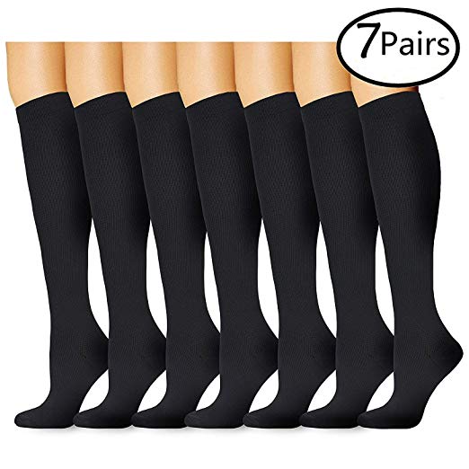 Compression Socks (7 Pairs) for Women & Men-for Medical, Nursing, Running & Fitness, Edema, Diabetic, Varicose Veins, Travel & Flight, Pregnancy, Nurses-Blood Circulation & Recovery