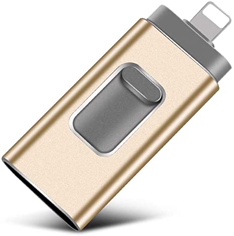 iPhone Flash Drive 256GB USB 3.0 Photo Stick,iPhone Memory Stick Thumb Drive for iOS Flash Drive External Storage [3in1] USB Drive Compatible with iPhone/iPad/iOS/Android/Mac/PC (256GB, Gold)