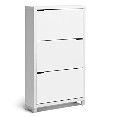 Baxton Studio FP-3OUSH-WHITE Simms 3 Tier Modern Shoe Cabinet, White