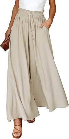 EVALESS Womens Casual Wide Leg Pants Flowy Elastic Drawstring Waist Palazzo Pants with Pockets