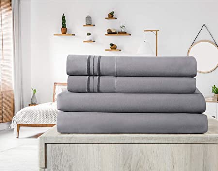 Elif Queen Size Bed Sheets Set – Cooling Bedding Sets, Extra Soft - Deep Pocket, Machine Washable, Easy Care - Wrinkle Free and Fade Resistant - 4 Piece Bedding (Gray, Queen)