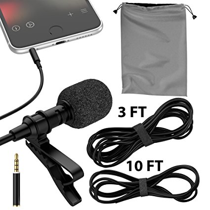 RockDaMic Professional Lavalier Microphone [Free Bonus Accessories] Best Clip-on System Lapel Mic Condenser for Recording, Youtube, DSLR, Interview, Camera, iPhone Android PC Video Conference, Podcast