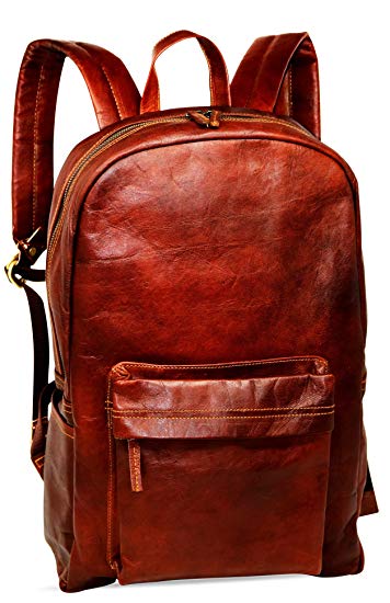 18" Brown Leather Backpack Vintage Rucksack Laptop Bag Water Resistant Casual Daypack College Bookbag Comfortable Lightweight Travel Backpack Hiking/Picnic Bag for Men