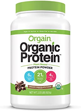 Orgain Organic Plant Based Protein Powder, Creamy Chocolate Fudge - Vegan, Low Net Carbs, Non Dairy, Gluten Free, Lactose Free, No Sugar Added, Soy Free, Kosher, Non-GMO, 2.03 Pound (851770003179)