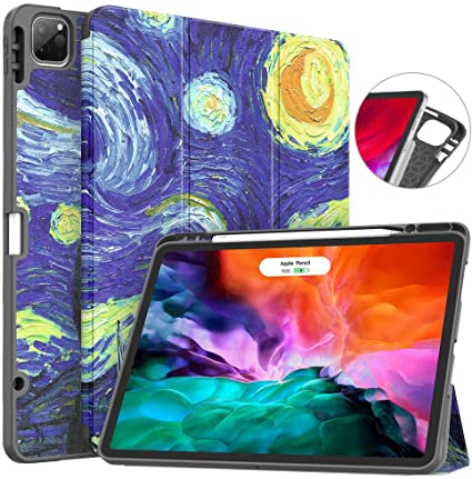 Soke New iPad Pro 12.9 Case 2020 & 2018 with Pencil Holder - [Full Body Protection   Apple Pencil Charging   Auto Wake/Sleep], Soft TPU Back Cover for 2020 iPad Pro 12.9(Starry Night)