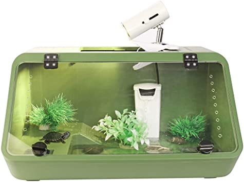 Large Reptile Tank – An Aquarium with a See-Through, Easy Access Front Panel Door | Habitat for Small Reptiles like Young Bearded Dragons, Lizards, Small Snakes and More |19''x10''x10'' with Food Tray