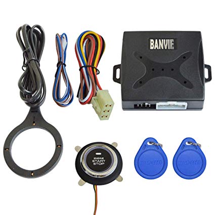 BANVIE Car Alarm RFID Immobilizer Hidden Lock System with Keyless Go Engine Start Stop Push Button for Vehicle Double Layer Start Protection