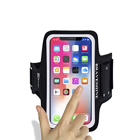 BRAVESHINE Phone Armband for Gym Sport Exercise Workout - Water Resistant Running Phone Holder for iPhone X 8 7/7s 6/6S Samsung Galaxy S9 Plus S8 S7 S6 S5 S4 Edge LG Huawei P20 P9