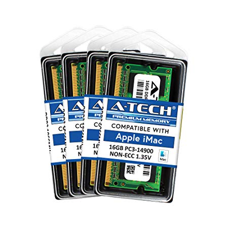 A-Tech for Apple 64GB Kit (4X 16GB) DDR3L 1867MHz / 1866MHZ PC3L-14900 2Rx8 1.35v CL13 204-pin SODIMM iMac Late 2015 Retina 5K 27-inch A1419 Memory RAM Upgrade