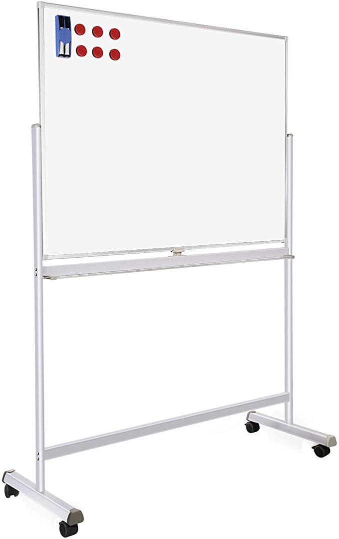 48"x36" Mobile Whiteboard Double-Sided Magnetic Dry Erase Board on Wheels - Comercial Rolling White Boards with Sturdy Stand for Home, Office & School
