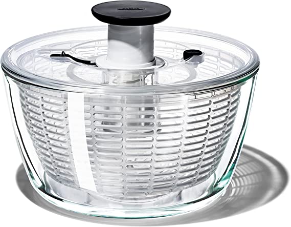 OXO Good Grips Glass Salad Spinner, Large/6.22 Quart, Clear