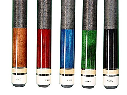 Set of 5 Brand New Aska L2 Billiard Pool Cues, 58" Hard Rock Canadian Maple, 13mm Hard Le Pro Tip, Mixed Weights, Black, Blue, Brown, Green, Red. Perfect Quality. Improve Your Game Room