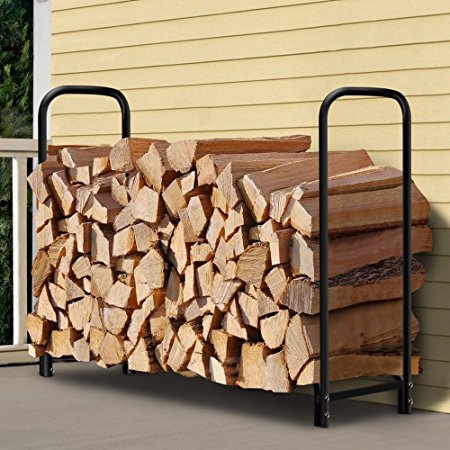 Amagabeli 4ft Outdoor Firewood Log Rack for Fireplace Heavy Duty Wood Stacking Holder for Patio Deck Metal Logs Storage Stand Steel Tubular Wood Pile Racks Outside Fire place Tools Accessories Black