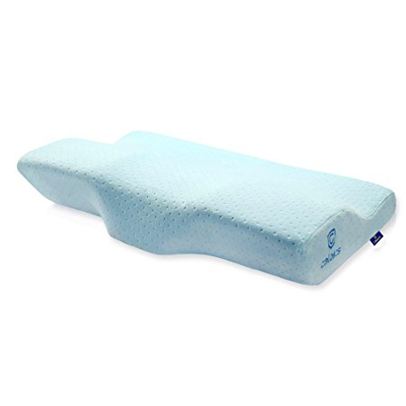 New Upgrade Slow Rebound Memory Foam Neck Pillow Caloics® NEW DESIGN - Soft Rebound Great for Neck Pain, healthy Sleep, Travel Contoured Support - Medium Softness/Firmness Rating