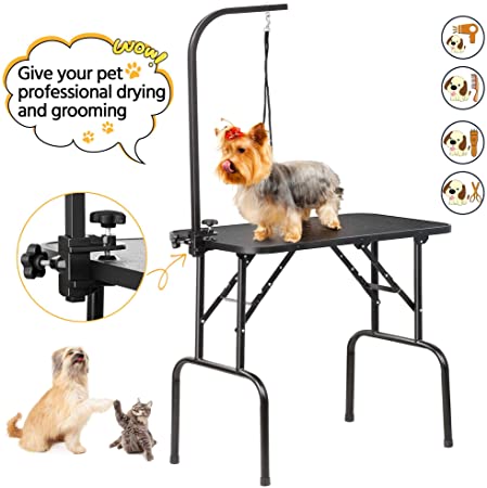 Yaheetech 32 inch Adjustable Foldable Dog Grooming Table With Arm Folding, Loop Noose Black Maximum Capacity Up to 100KG