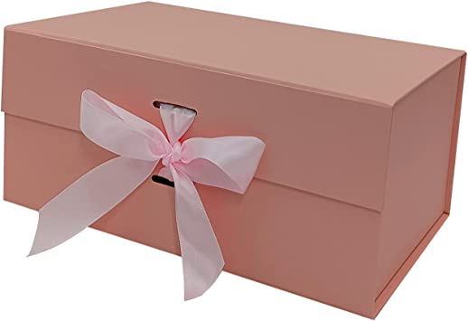 Golbylicc Pink Gift Box with Lid for Presents, 10.2x6.6x4.2 Inches Empty Present Gift Boxes with Ribbon and Magnetic Closure for Christmas Birthday Bridesmaid Proposal Valentine