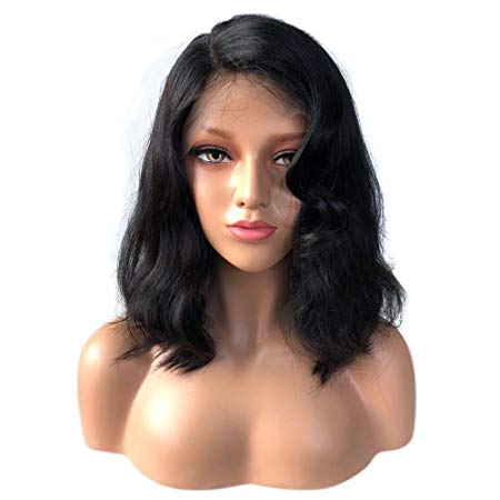 YONNA Hair 150% Density Brazilian Virgin Human Hair Lace Front Wigs Glueless Short Bob Human Hair Wigs For Black Women Short Wavy Lace Wigs Natural Black 12inch