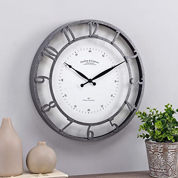 FirsTime & Co. Galvanized Kensington Whisper Clock, American Designed, Galvanized, 18 x 2 x 18 inches