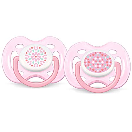 Philips Avent BPA Free Contemporary Freeflow Pacifier, Pink/Pink, 0-6 Months, 2 Count