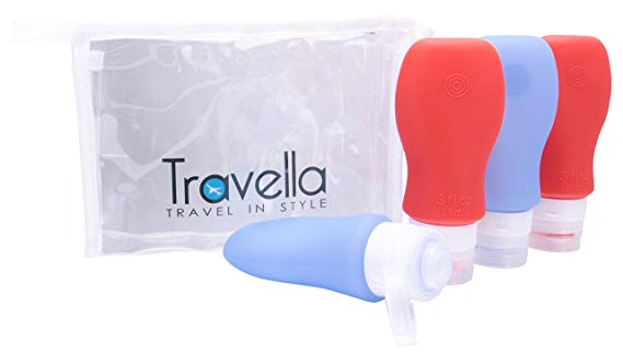Silicone TSA Approved Travel Containers Anti-Leak Lids w/Clear Cosmetics Bag