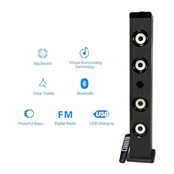 Floorstanding Speaker with subwoofer, TRANPSEED 2.1 Channel Wireless Bluetooth Tower Speaker for iPhone, iPad, Samsung, Powerful Home Theater Speaker with stereo Sound, USB Charging Dock, FM Radio
