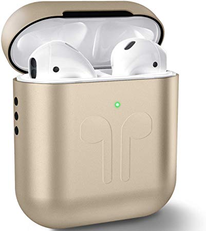 Kekilo Metal Airpods Case 2019 Newest Full Protective Skin Cover Accessories Kits Compatible Airpods Charging Case Ultra Lightweight Dustproof Scratchproof Case for Apple Airpods 1 & 2 Charging Case (Wireles Charge Edition, Gold)