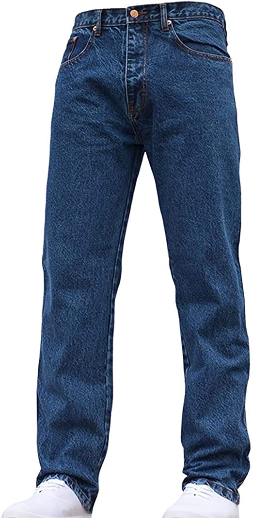 21Fashion Mens Straight Leg Heavy Duty Work Basic 5 Pocket Plain Denim Jeans Pants All Waist & Sizes