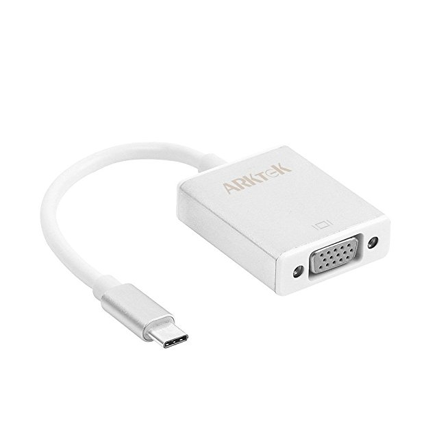 USB C to VGA Adapter, ARKTEK Type C (male) to VGA (female) Support 1080P Converter for Apple MacBook Series Chromebook Pixel and more (Aluminum, Silver)