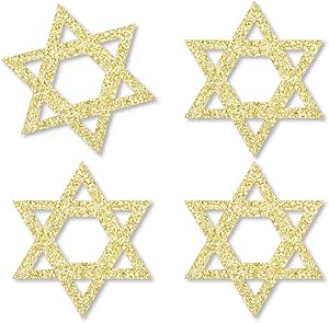 Big Dot of Happiness Gold Glitter Star of David - No-Mess Real Gold Glitter Cut-Outs - Hanukkah Confetti - Set of 24