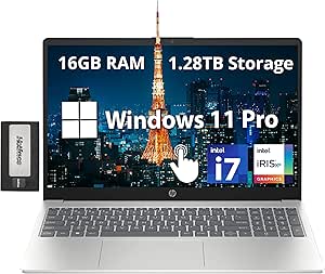 HP 15.6" FHD IPS Touchscreen Laptop, Intel i7-1255U, 16GB DDR4 RAM, 1.28TB Storage(1TB SSD 288GB Docking Station Set), Intel Iris Xe Graphics, Wi-Fi 6E, Number Pad, Windows 11 Pro, Silver