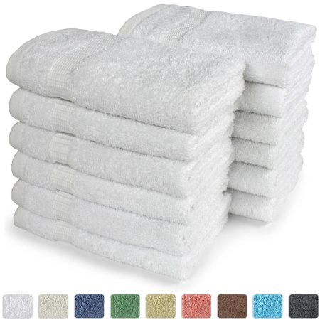 Turkish Luxury Hotel and Spa 13x13 Wash Cloth Set of 12 - 100 Genuine Turkish Cotton - Organic Eco-Friendly Washcloths White