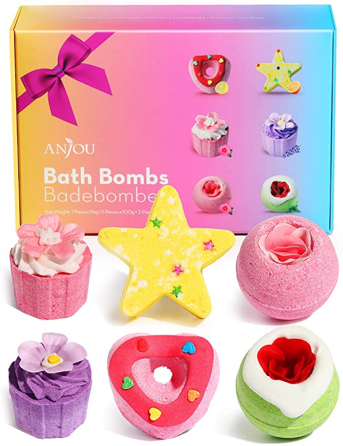 Bath Bomb Gift Set, Anjou 6 Pieces Bath Bombs Cosmetics Gift Pack for Women Kids Girls on Christmas Thanksgiving Day