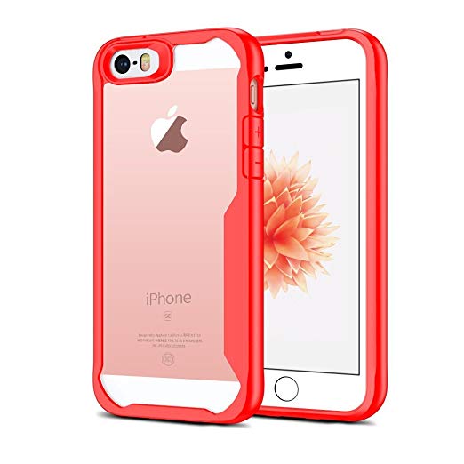 Miracase iPhone Case, Cell Phone Cover Case with Soft TPU Rubber Edge   Clear PC Back for iPhone SE, 5 5S – Red