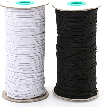 Tosnail 2 Pack 120-Yards Long 1/8" Wide Knit Elastic Spool Elastic Cord for Sewing or Craft Project - Black and White Total 240 Yards