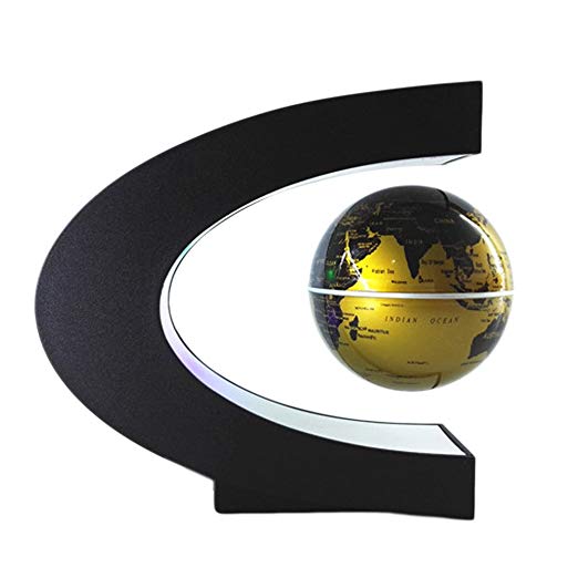 Gosear Magnetic Levitation Floating Globe with LED C Shape Base Rotating Planet Earth Globe For Desk Decoration Christmas Birthday Gift (Golden)