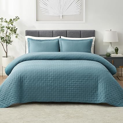 Hansleep Quilt Set Ultrasonic Lightweight Bed Decor Coverlet Set Comforter Bedding Cover Bedspread for All Season Use (Haze Blue Dot, Full/Queen 90x96 inches)