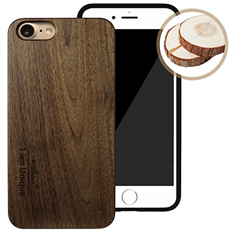 NeWisdom iPhone 8 iPhone 7 Wood Case Handmade Wooden Cover over TPU Rubber Unique Gift for iPhone 8 iPhone7 Black Walnut