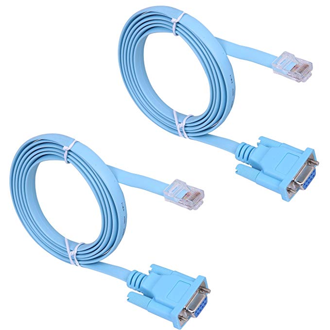 HDE 9-Pin DB9 Serial RS232 Port to RJ45 Cat5 Ethernet LAN Rollover Console Cable Switch Line (2 Pack)