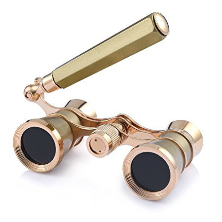 Uarter Opera Glasses Theater Vintage Binoculars With Handle Champagne with Gold Trim 3X25