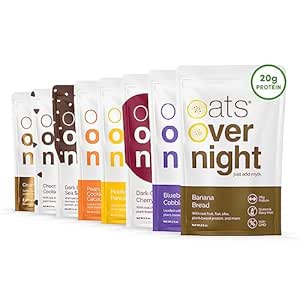 Oats Overnight - Vegan Variety Pack High Protein, High Fiber Breakfast Shake - Gluten Free, Non GMO Oatmeal Banana Bread, Blueberry Cobbler & More (24 Pack)