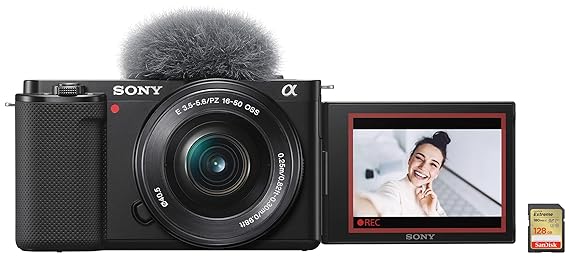 Sony Alpha ZV-E10L 24.2 Mega Pixel Interchangeable-Lens Mirrorless vlog Camera & SanDisk Extreme SD UHS I 128GB Card for 4K Video for DSLR and Mirrorless Cameras 180MB/s Read & 90MB/s Write