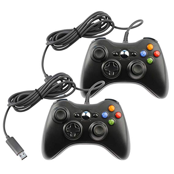 Replacement Controller for Microsoft Xbox 360 & Windows PC Wired Black (2-Pack)