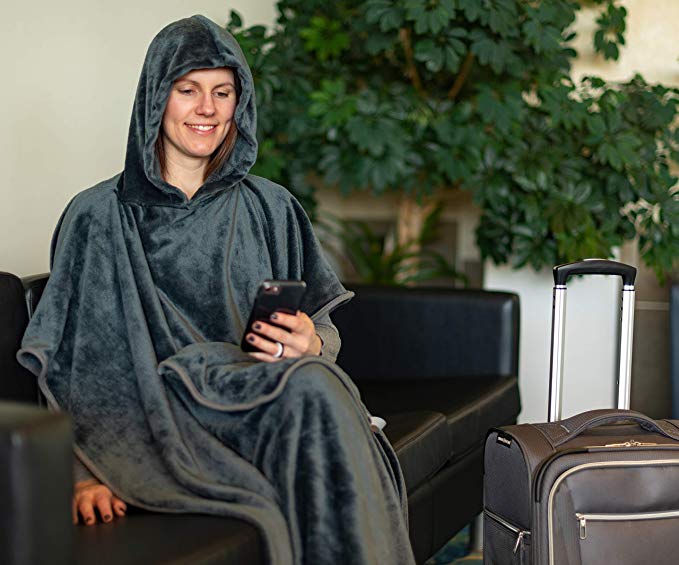 ivivak Travel Premium Blanket for Airplane- Pocket Built in Bag- Compact Perfect for Home, Office,car and Train Travel Foldable Blankets and Hand Luggage Belt Super Soft and Cozy