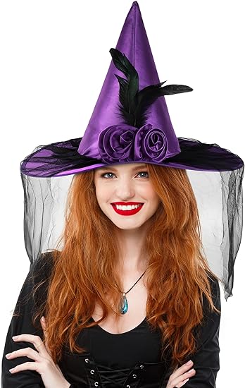 Landisun Halloween Women Witch Hat witches hats for women Adult Wicked One Side Veils (Half Veil) Costume Cosplay Party Girl