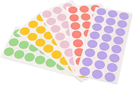 ChromaLabel 1/2 Inch Round Color-Coding Labels on Sheets | 5 Assorted Colors | 1,200/Variety Pack (Pastel)