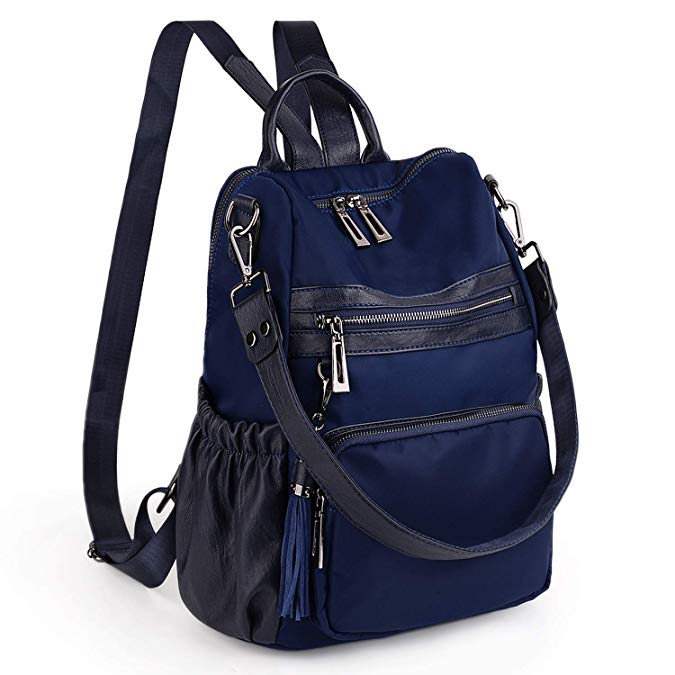 UTO Women Backpack Purse PU Washed Leather Convertible Ladies Rucksack Tassel Zipper Pocket Shoulder Bag